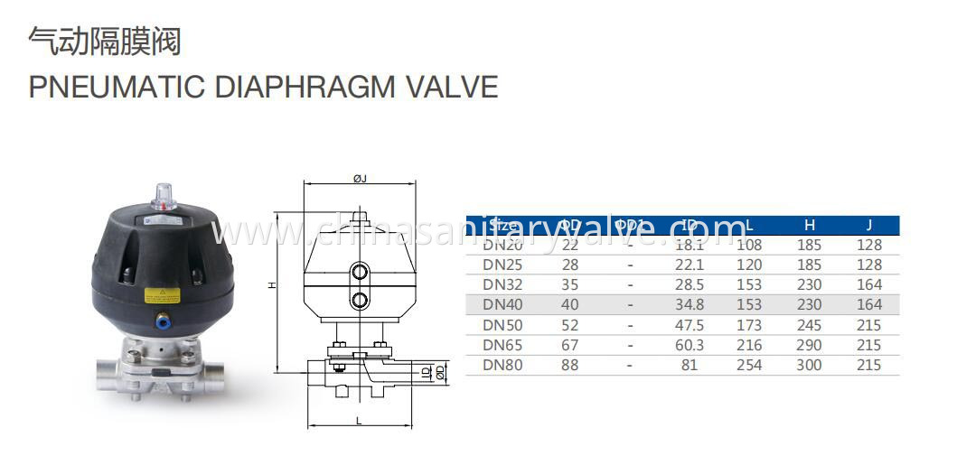 sanitary pneumatic diaphragm valves weld end